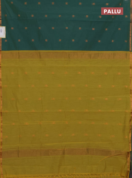 Mustard Yellow & Green Semi Maheshwari Cotton - Buttas