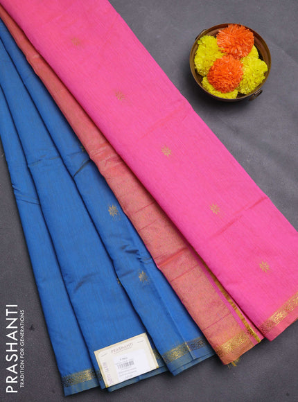 Cs Blue & Pink Semi Maheshwari Cotton - Buttas
