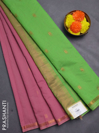 Mauve Pink & Green Semi Maheshwari Cotton - Buttas