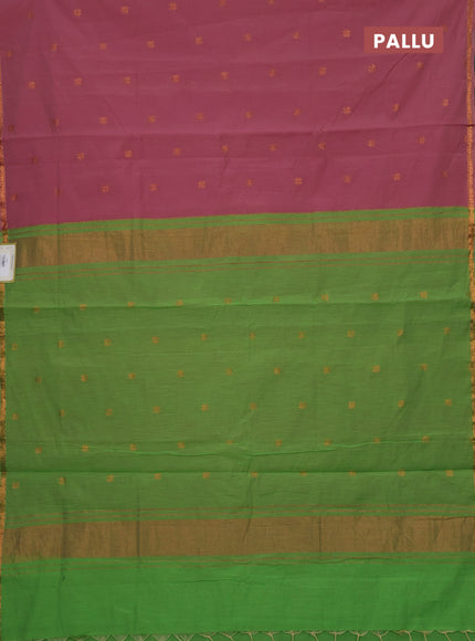 Mauve Pink & Green Semi Maheshwari Cotton - Buttas