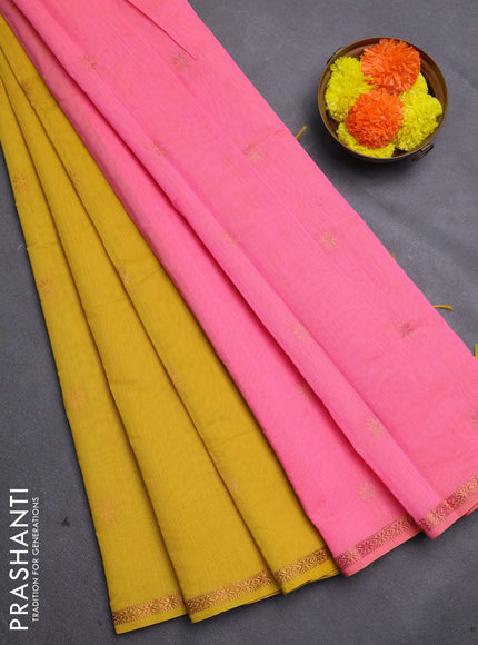 Mustard Yellow & Peach Pink Semi Maheshwari Cotton - Buttas