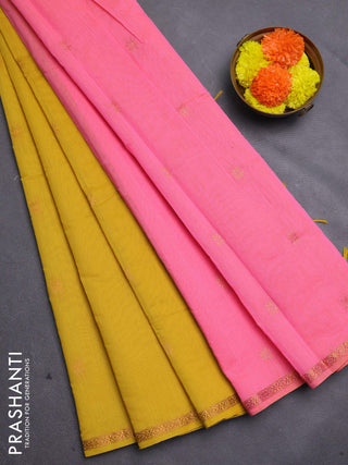 Mustard Yellow & Peach Pink Semi Maheshwari Cotton - Buttas