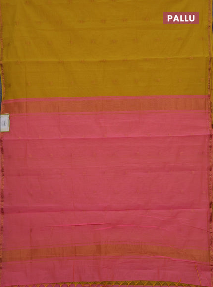 Mustard Yellow & Peach Pink Semi Maheshwari Cotton - Buttas
