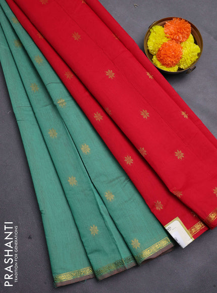 Green & Red Semi Maheshwari Cotton - Buttas