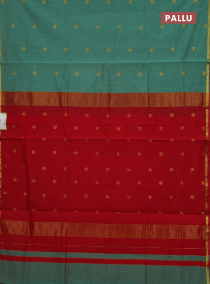 Green & Red Semi Maheshwari Cotton - Buttas