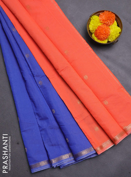 Blue & Orange Semi Maheshwari Cotton - Buttas