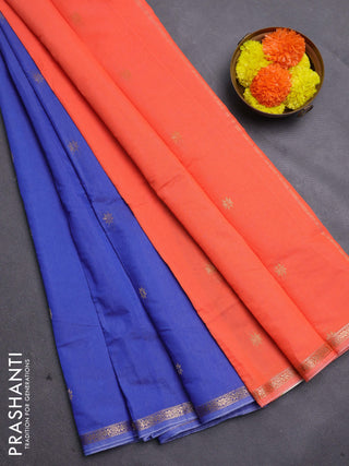 Blue & Orange Semi Maheshwari Cotton - Buttas