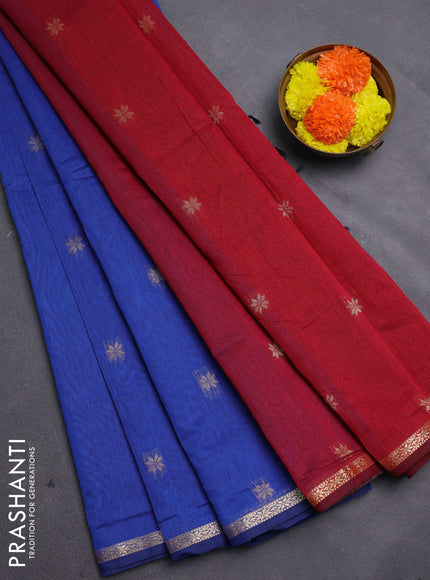 Blue & Maroon Semi Maheshwari Cotton - Buttas