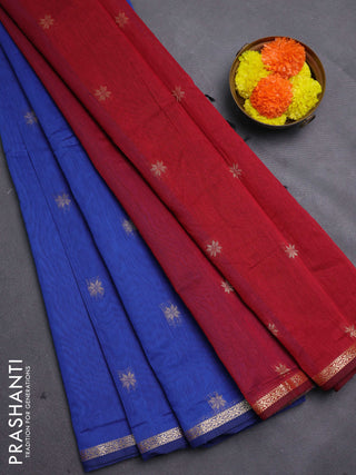 Blue & Maroon Semi Maheshwari Cotton - Buttas