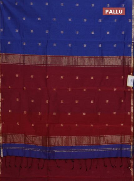 Blue & Maroon Semi Maheshwari Cotton - Buttas