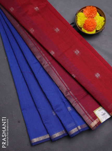 Blue & Maroon Semi Maheshwari Cotton - Buttas