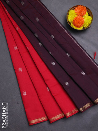 Red & Maroon Semi Maheshwari Cotton - Buttas