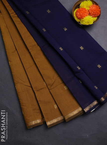 Mustard Yellow & Navy Blue Semi Maheshwari Cotton - Buttas