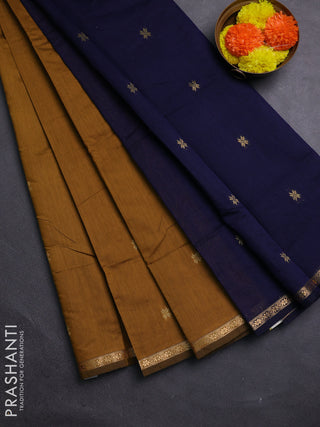 Mustard Yellow & Navy Blue Semi Maheshwari Cotton - Buttas