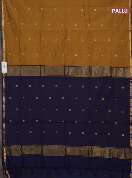Mustard Yellow & Navy Blue Semi Maheshwari Cotton - Buttas