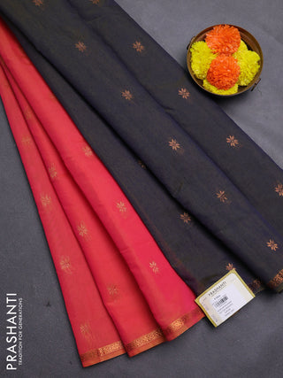 Orange & Navy Blue Semi Maheshwari Cotton - Buttas
