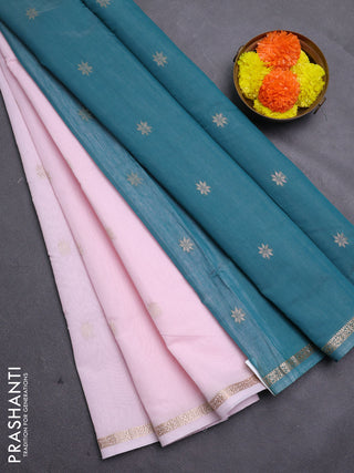 Baby Pink & Peacock Green Semi Maheshwari Cotton - Buttas