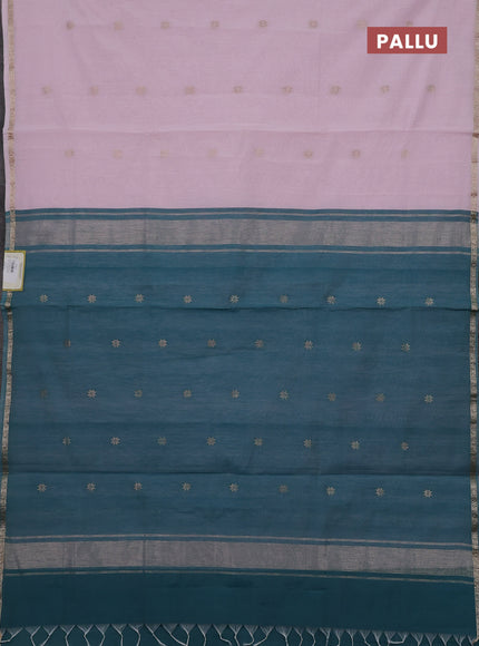 Baby Pink & Peacock Green Semi Maheshwari Cotton - Buttas