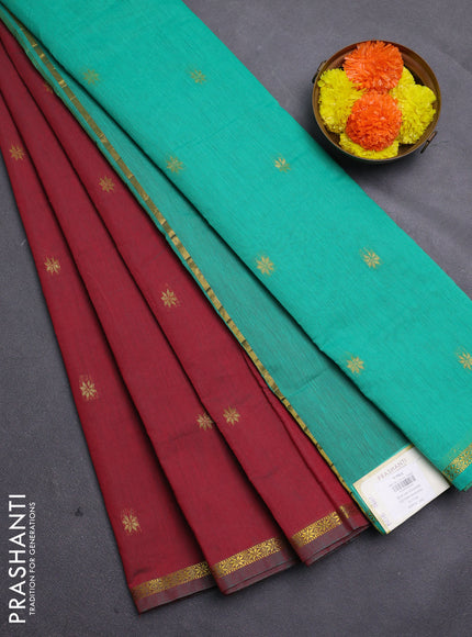 Maroon & Teal Green Semi Maheshwari Cotton - Buttas