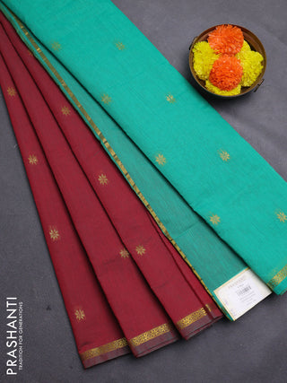 Maroon & Teal Green Semi Maheshwari Cotton - Buttas