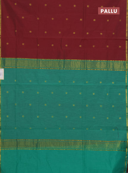 Maroon & Teal Green Semi Maheshwari Cotton - Buttas