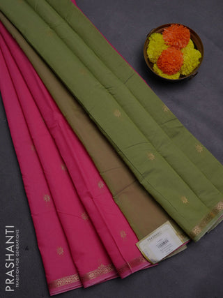 Pink & Elaichi Green Semi Maheshwari Cotton - Buttas