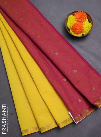 Yellow & Maroon Semi Maheshwari Cotton - Buttas