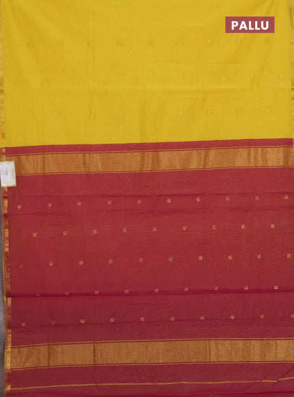 Yellow & Maroon Semi Maheshwari Cotton - Buttas
