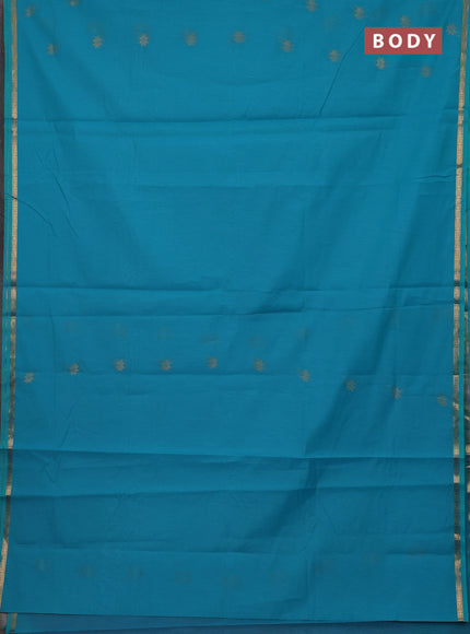 Teal Blue & Pink Semi Maheshwari Cotton - Buttas
