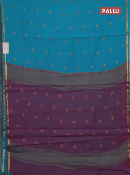Teal Blue & Pink Semi Maheshwari Cotton - Buttas