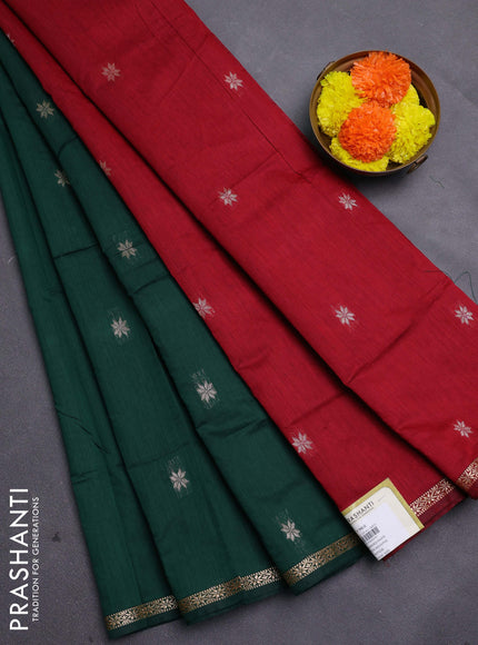 Bottle Green & Maroon Semi Maheshwari Cotton - Buttas