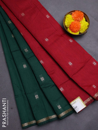 Bottle Green & Maroon Semi Maheshwari Cotton - Buttas