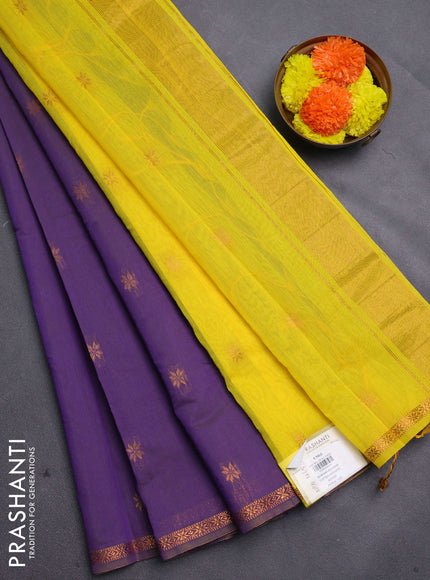 Purple & Lime Yellow Semi Maheshwari Cotton - Buttas