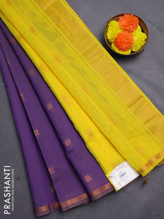 Purple & Lime Yellow Semi Maheshwari Cotton - Buttas
