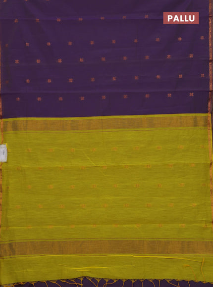 Purple & Lime Yellow Semi Maheshwari Cotton - Buttas