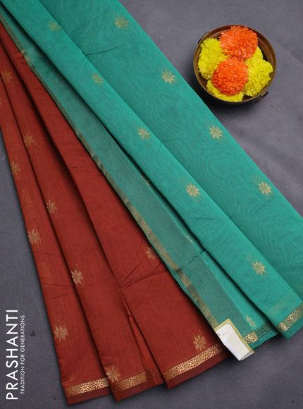 Brown & Green Semi Maheshwari Cotton - Buttas
