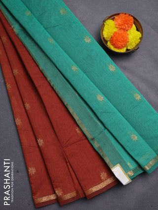 Brown & Green Semi Maheshwari Cotton - Buttas