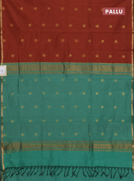 Brown & Green Semi Maheshwari Cotton - Buttas