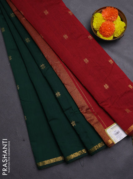 Bottle Green & Maroon Semi Maheshwari Cotton - Buttas