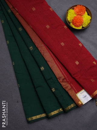 Bottle Green & Maroon Semi Maheshwari Cotton - Buttas