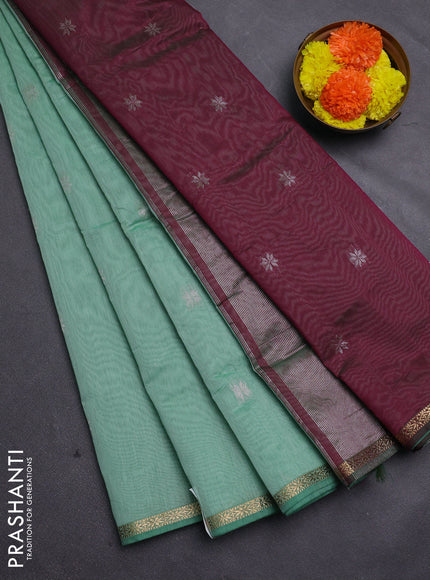 Pastel Green & Maroon Semi Maheshwari Cotton - Buttas