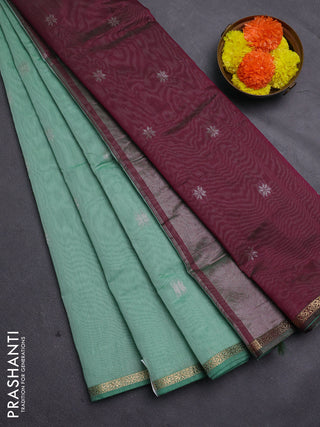 Pastel Green & Maroon Semi Maheshwari Cotton - Buttas