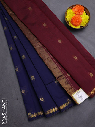 Navy Blue & Maroon Semi Maheshwari Cotton - Buttas
