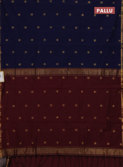 Navy Blue & Maroon Semi Maheshwari Cotton - Buttas