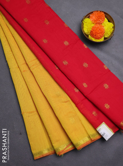 Mustard Yellow & Red Semi Maheshwari Cotton - Buttas