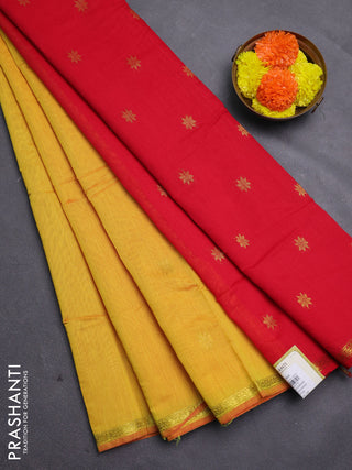 Mustard Yellow & Red Semi Maheshwari Cotton - Buttas