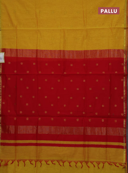 Mustard Yellow & Red Semi Maheshwari Cotton - Buttas