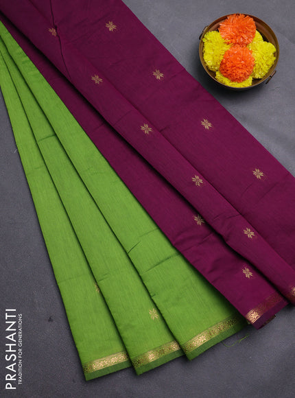 Green & Wine Semi Maheshwari Cotton - Buttas