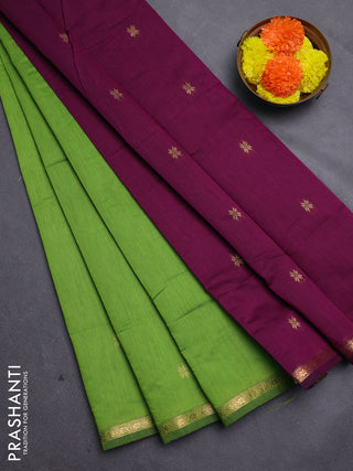 Green & Wine Semi Maheshwari Cotton - Buttas