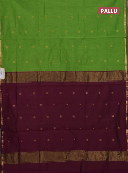 Green & Wine Semi Maheshwari Cotton - Buttas